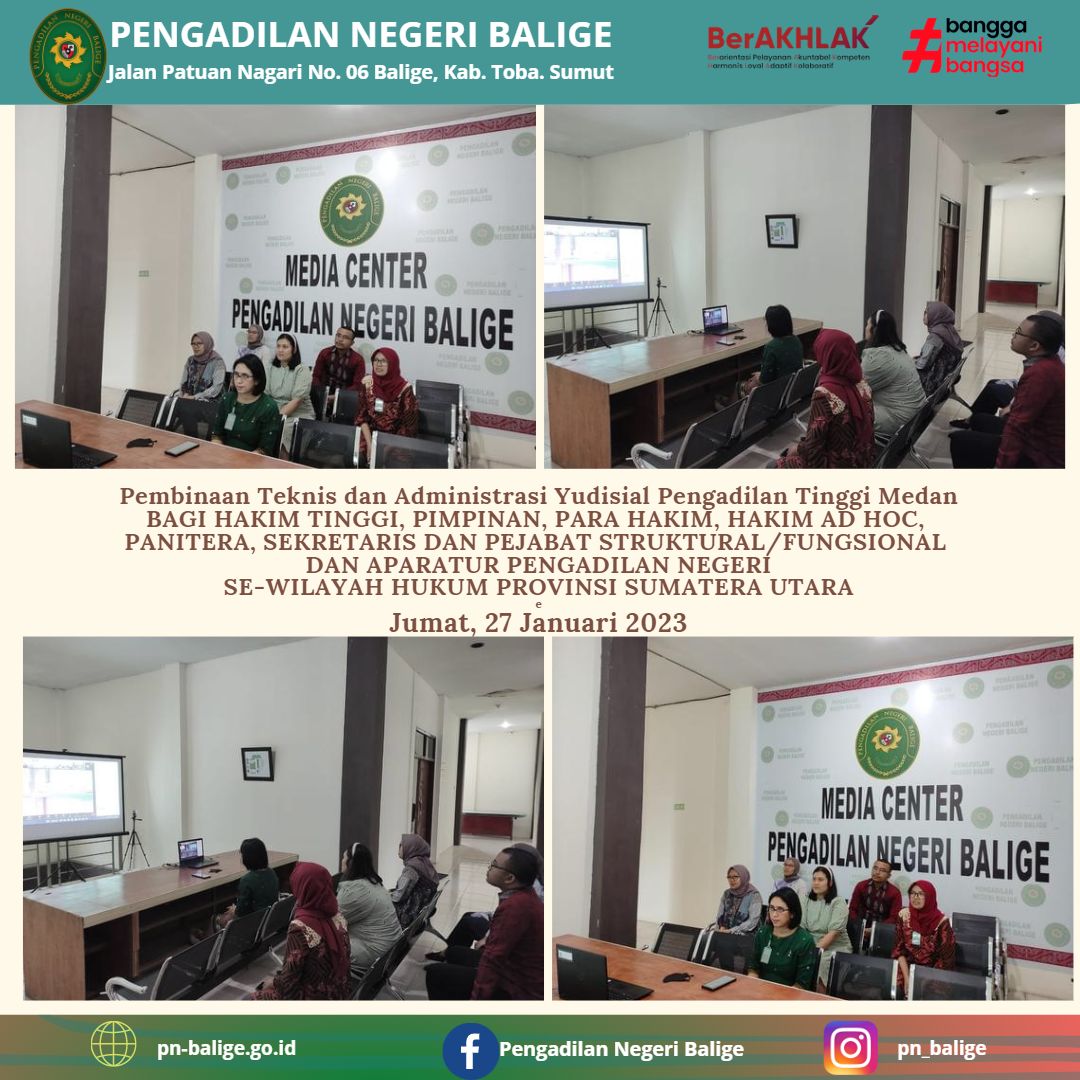 Pembinaan Teknis dan Administrasi Yudisial Pengadilan Tinggi Medan 27 Januari 2023